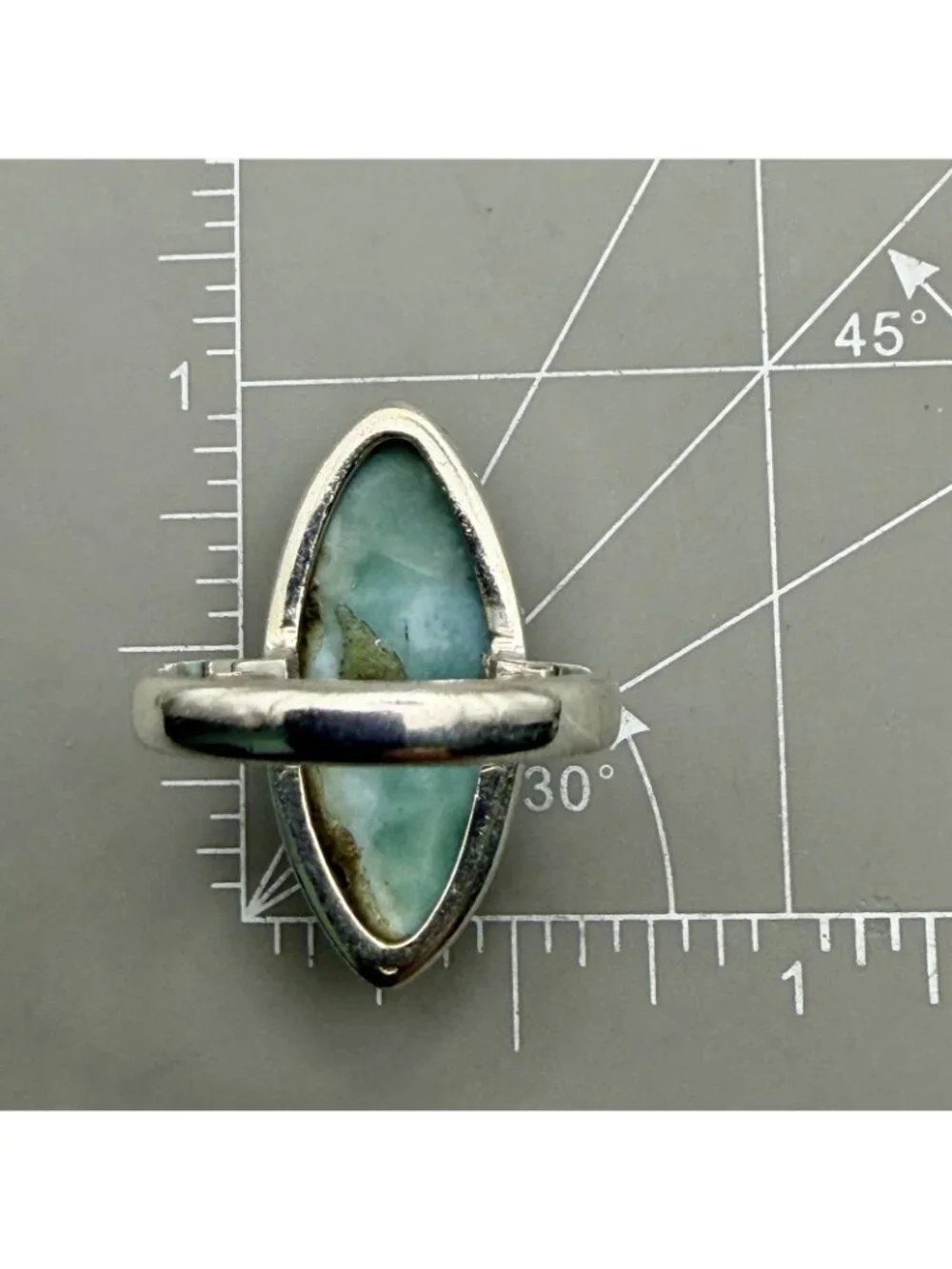 Larimar Marquise Navette Cabochon Ring Marked 925 Sterling Silver Size 6.5